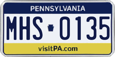 PA license plate MHS0135