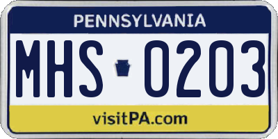 PA license plate MHS0203