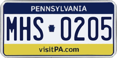 PA license plate MHS0205