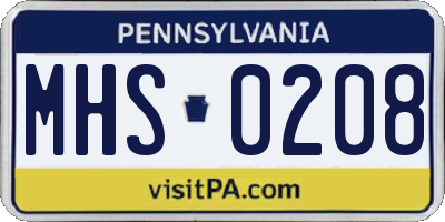 PA license plate MHS0208