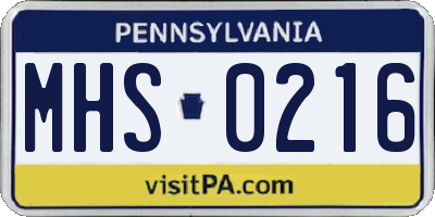 PA license plate MHS0216