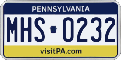 PA license plate MHS0232