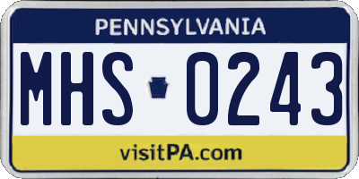 PA license plate MHS0243