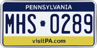 PA license plate MHS0289