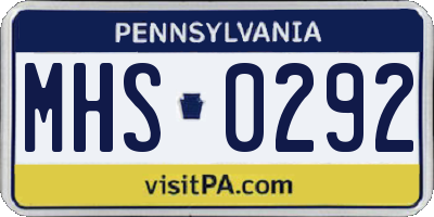 PA license plate MHS0292