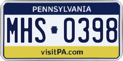 PA license plate MHS0398