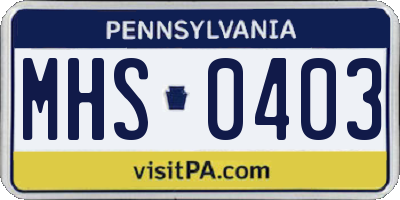 PA license plate MHS0403