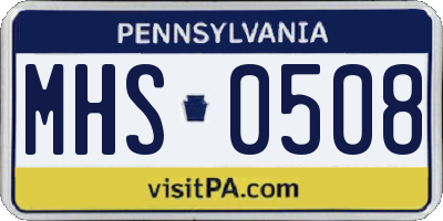 PA license plate MHS0508