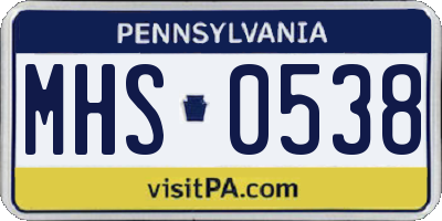 PA license plate MHS0538