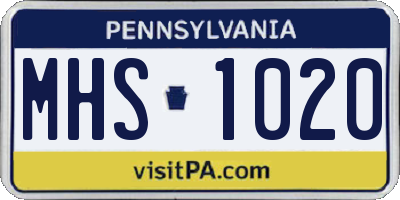 PA license plate MHS1020