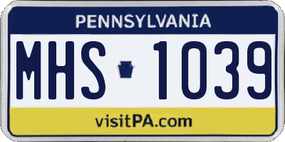PA license plate MHS1039
