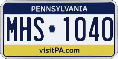PA license plate MHS1040