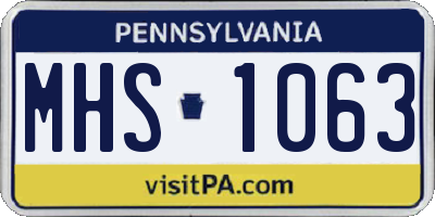 PA license plate MHS1063