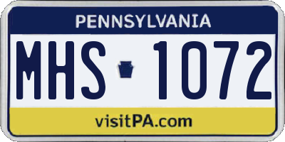 PA license plate MHS1072