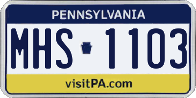 PA license plate MHS1103