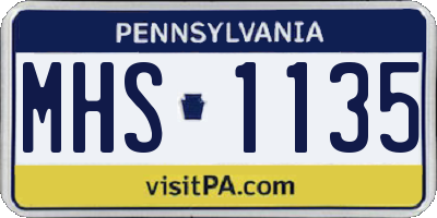 PA license plate MHS1135