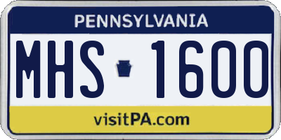 PA license plate MHS1600