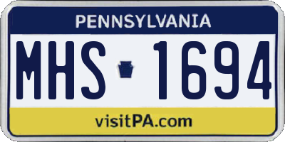 PA license plate MHS1694