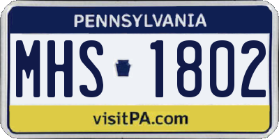 PA license plate MHS1802