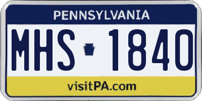 PA license plate MHS1840