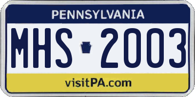 PA license plate MHS2003