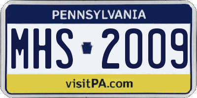 PA license plate MHS2009