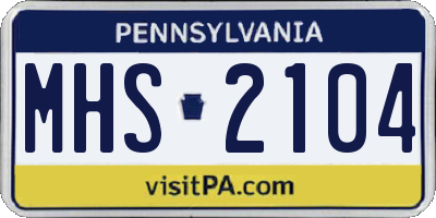 PA license plate MHS2104