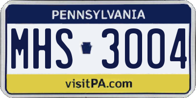 PA license plate MHS3004