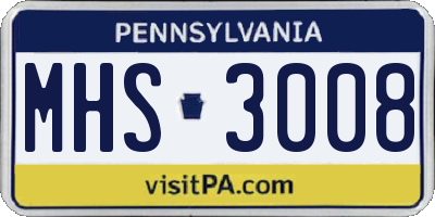 PA license plate MHS3008