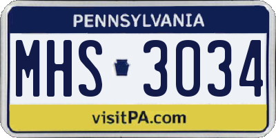 PA license plate MHS3034