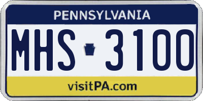 PA license plate MHS3100