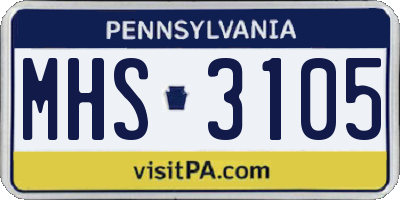 PA license plate MHS3105