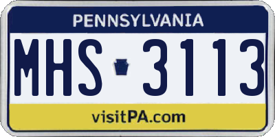 PA license plate MHS3113