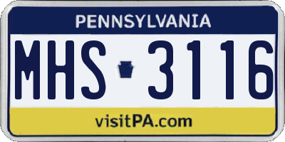 PA license plate MHS3116