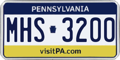 PA license plate MHS3200