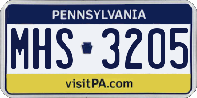 PA license plate MHS3205