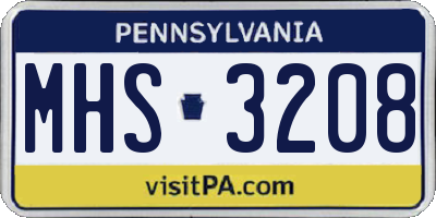 PA license plate MHS3208