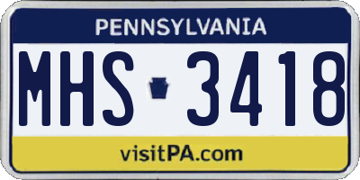 PA license plate MHS3418