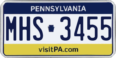 PA license plate MHS3455