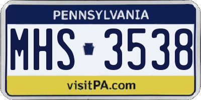 PA license plate MHS3538