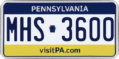 PA license plate MHS3600