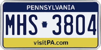 PA license plate MHS3804