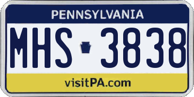 PA license plate MHS3838