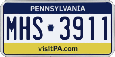 PA license plate MHS3911