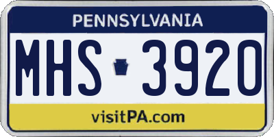 PA license plate MHS3920