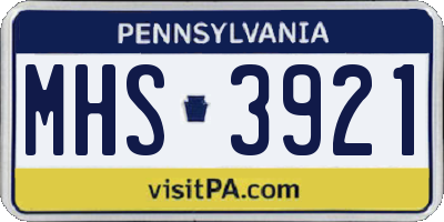 PA license plate MHS3921
