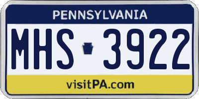 PA license plate MHS3922
