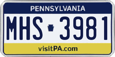 PA license plate MHS3981