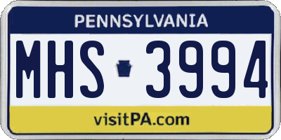 PA license plate MHS3994