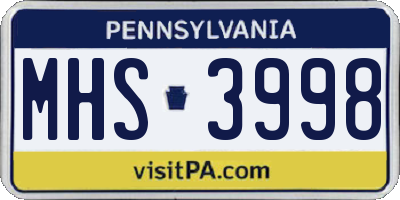 PA license plate MHS3998